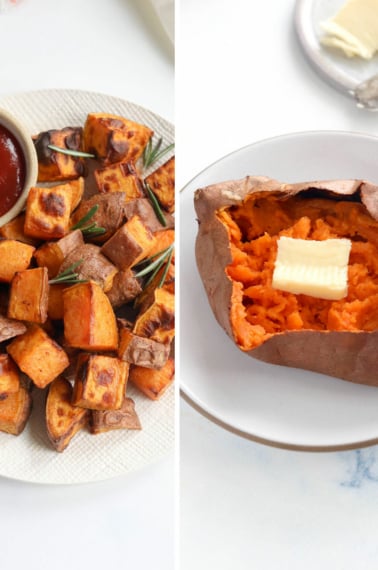 air fryer sweet potatoes 2 ways