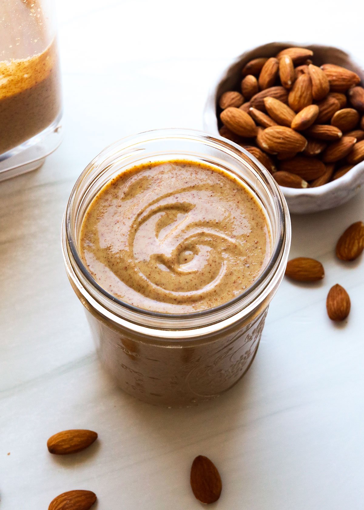 almond butter in a 16 oz. mason jar