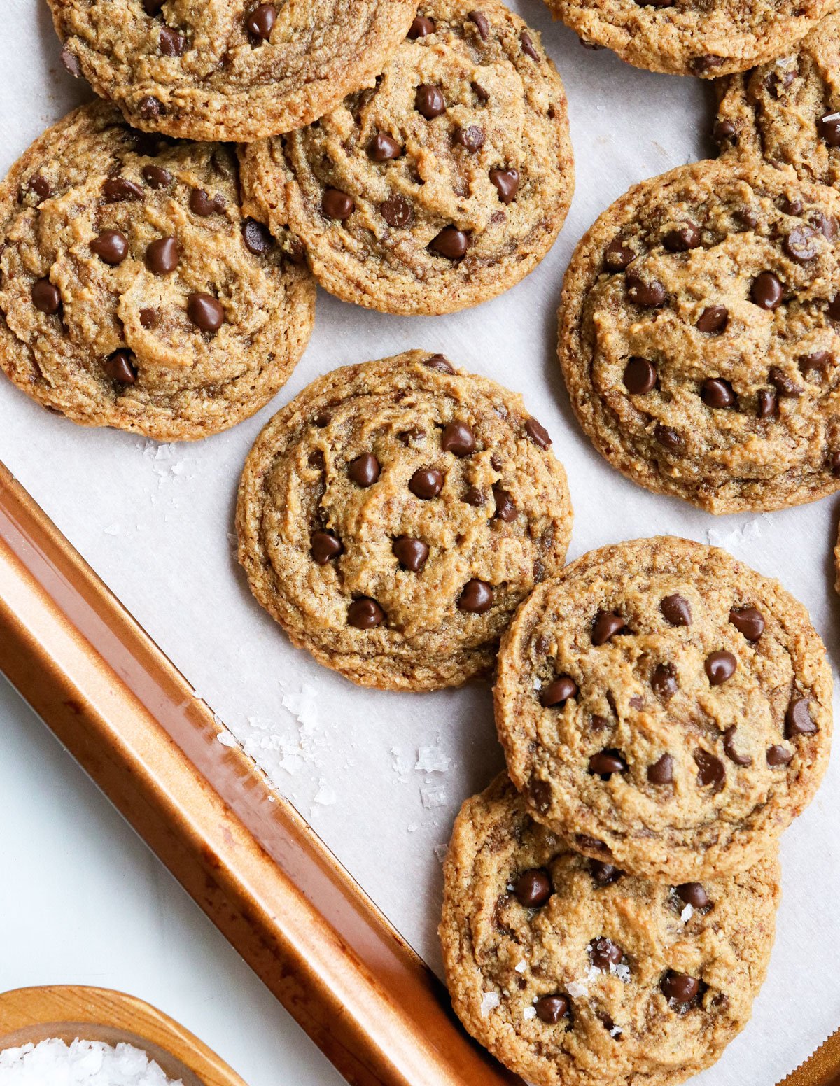 almond flour cookies on baking sheet.