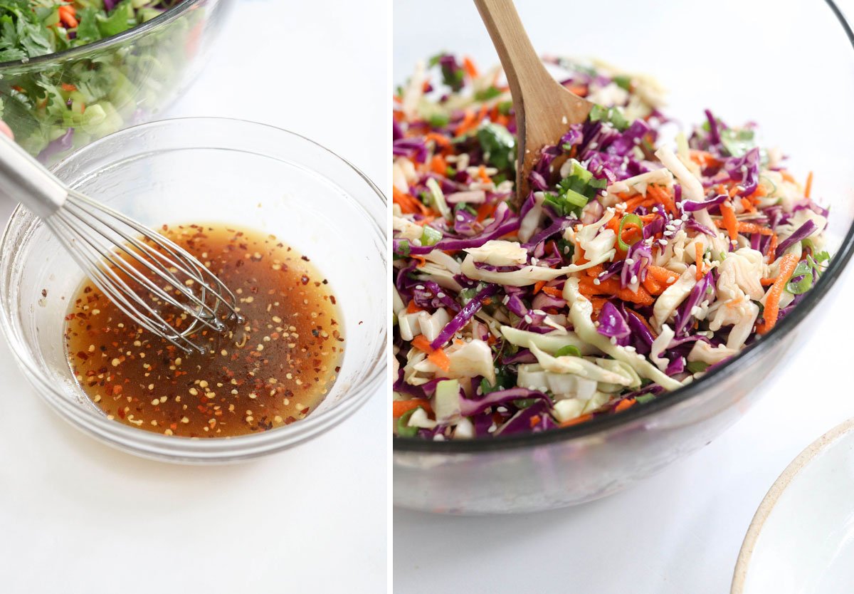 dressing in a bowl with salad