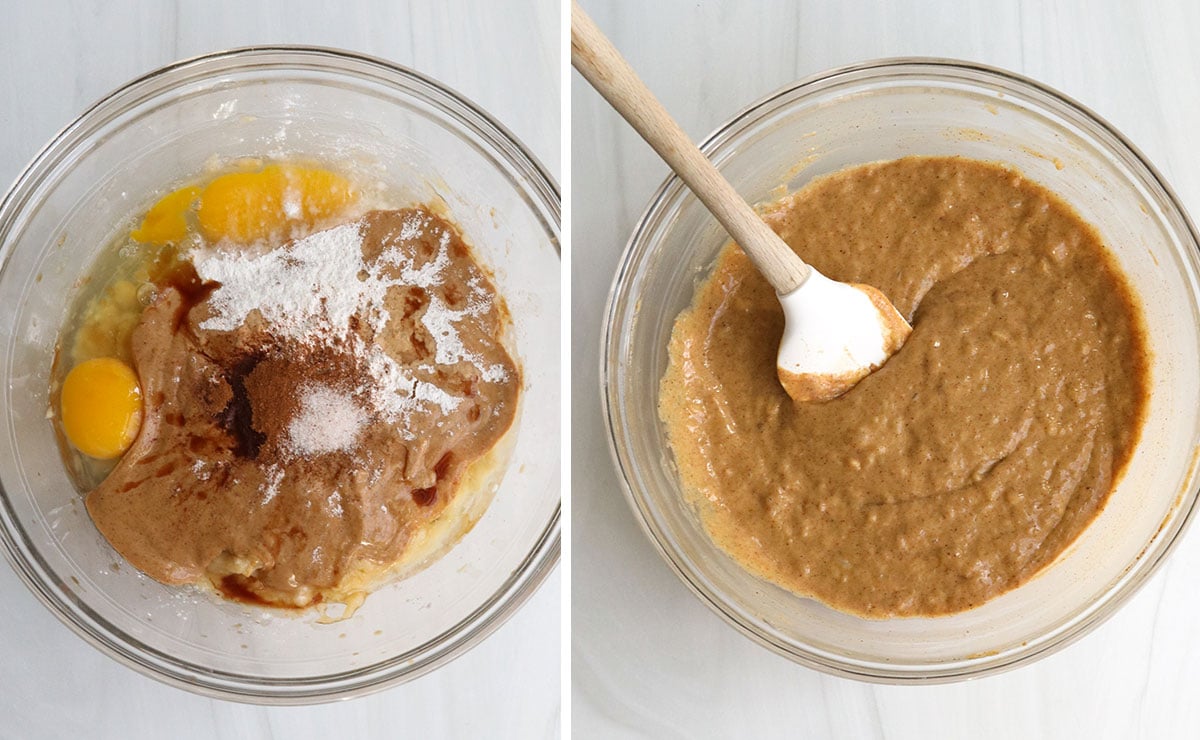 snack cake batter mixed together with spatula.