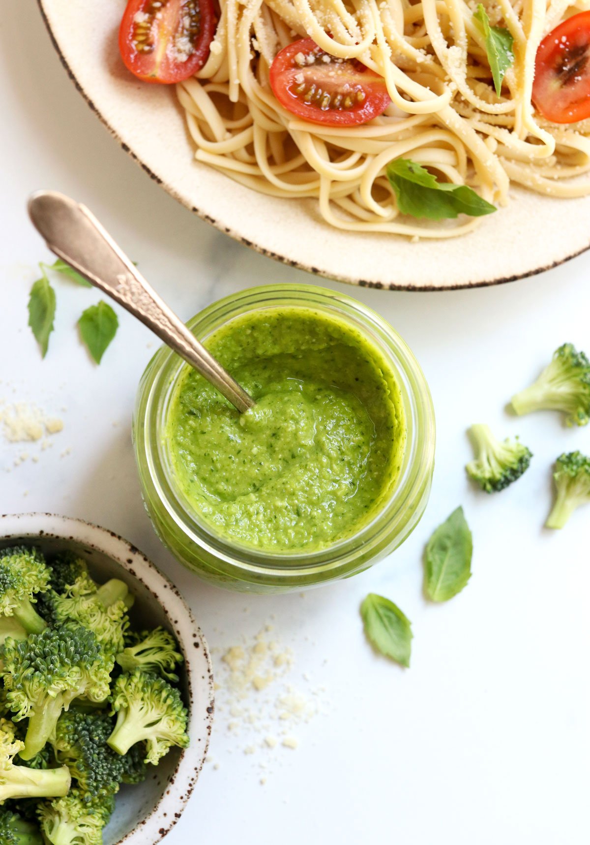 broccoli pesto in jar overhead