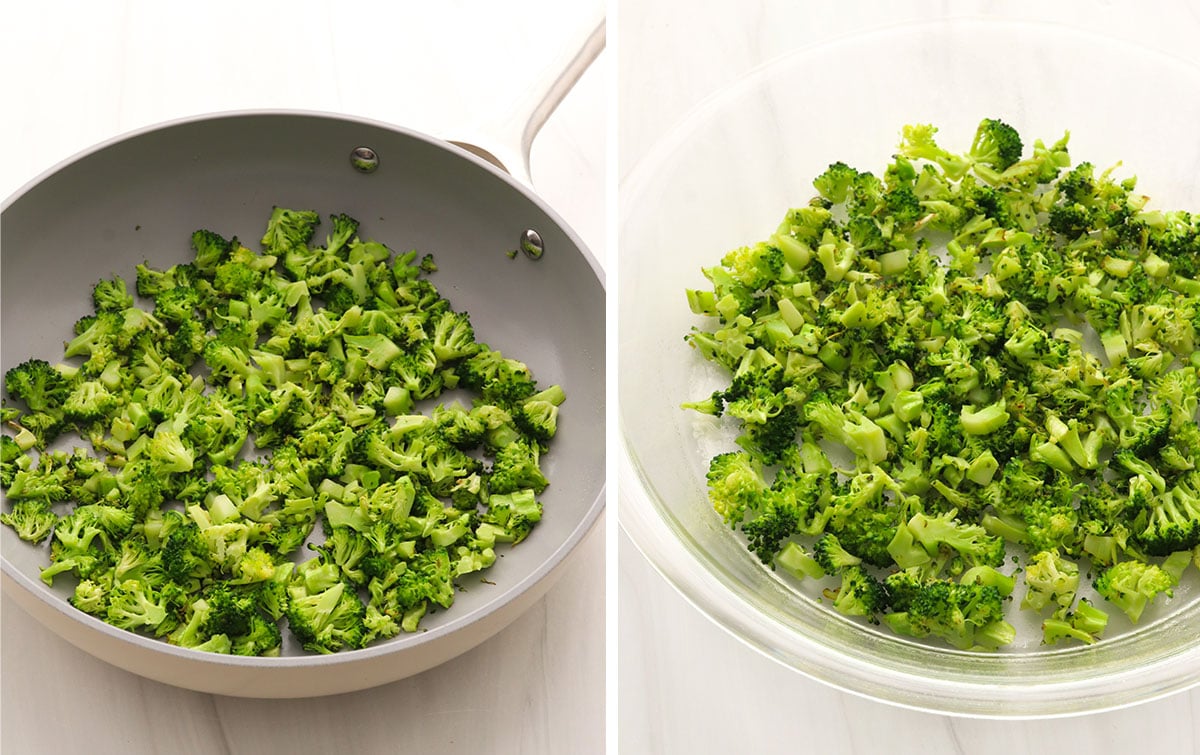 broccoli sauteed on pan and transferred to pie plate.