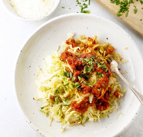 cabbage with spaghetti sauce