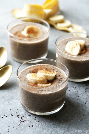 Chai-Spiced Chia Puddings in glass cups