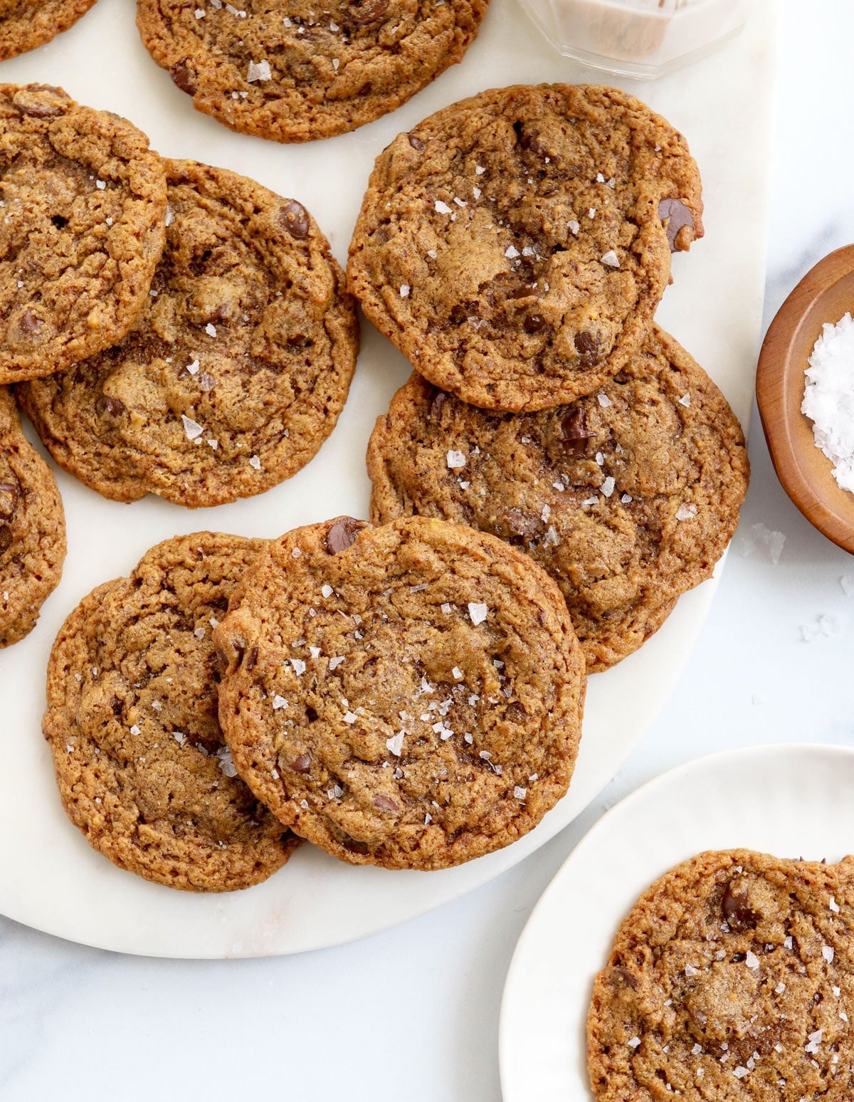 chickpea cookies arranged on white surface overhead