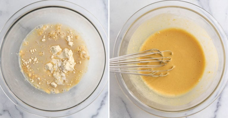 chickpea pancake batter mixed together in glass bowl