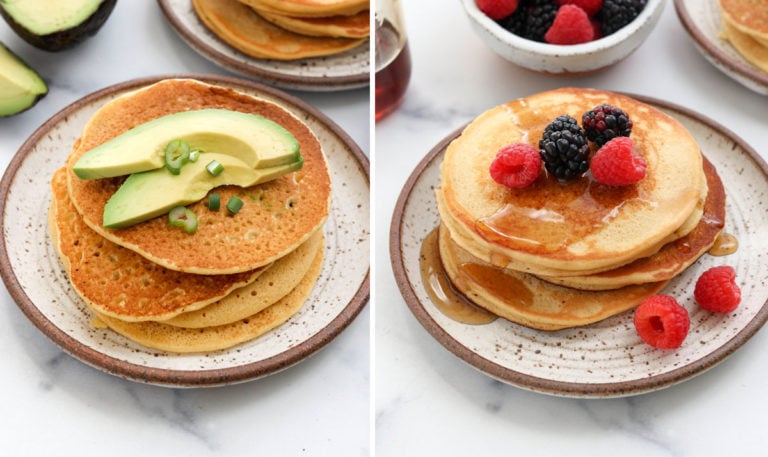 chickpea pancakes topped with sweet and savory toppings