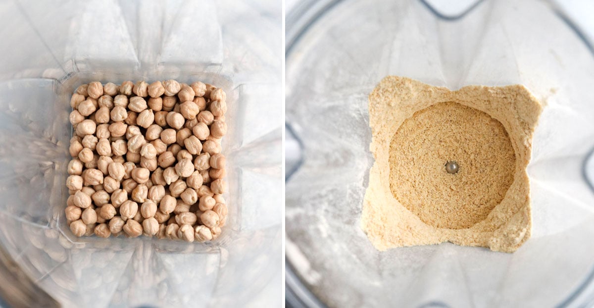 dry chickpeas ground into flour in blender