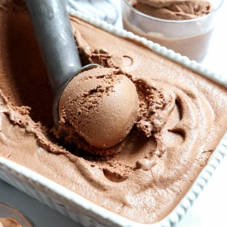 chocolate coconut milk ice cream scooped in pan