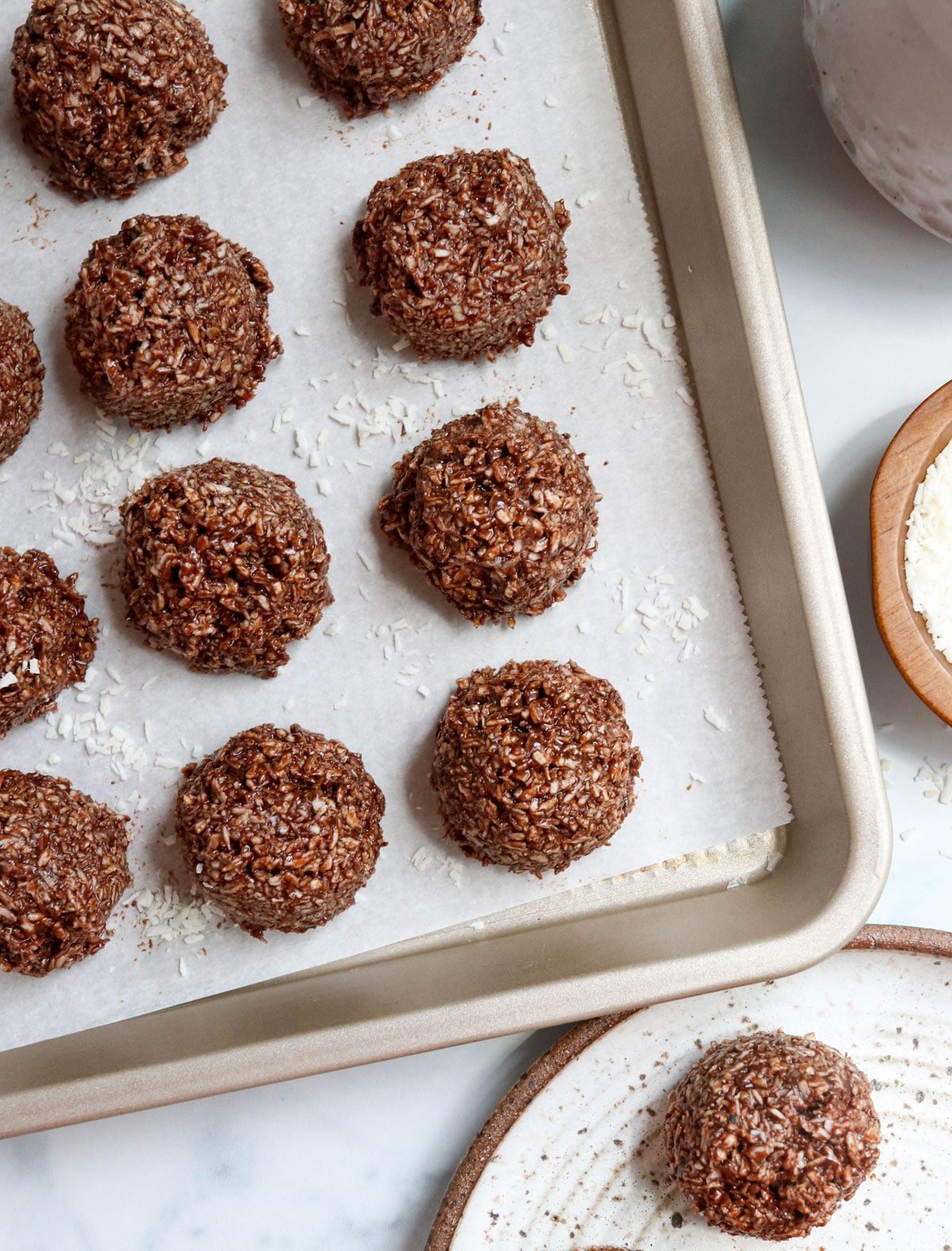 chocolate coconut macaroons on pan