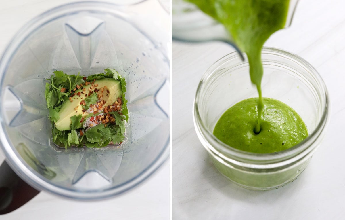 green sauce blended and poured in jar.