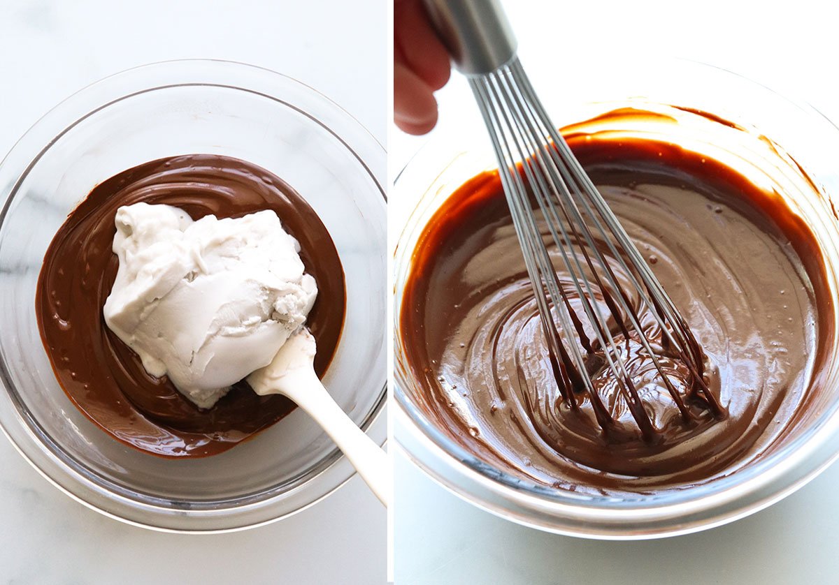 coconut cream whisked into melted chocolate.