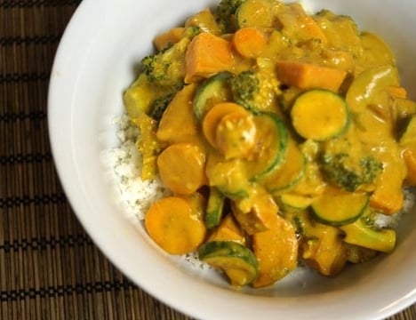 Detox friendly vegetable curry over rice