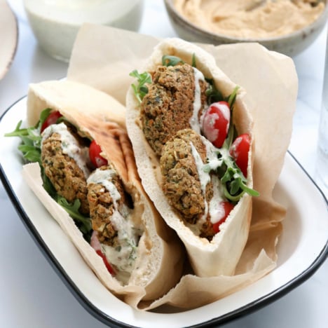 baked falafel stuffed into pita bread