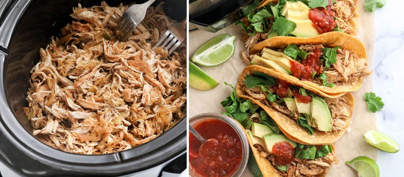 shredded chicken taco filling added to shells