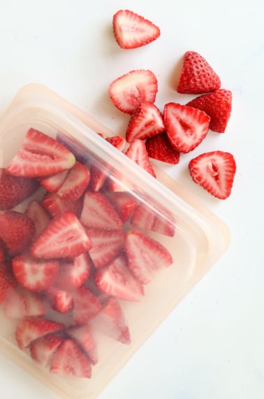 frozen strawberries in silicone bag