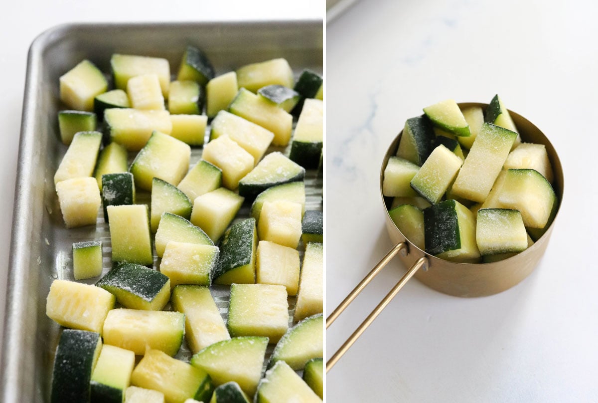 frozen zucchini in measuring cup