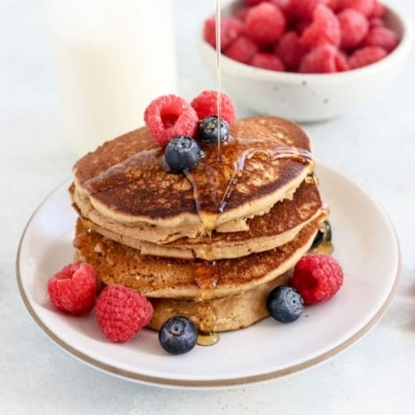 vegan oat flour pancakes with fruit