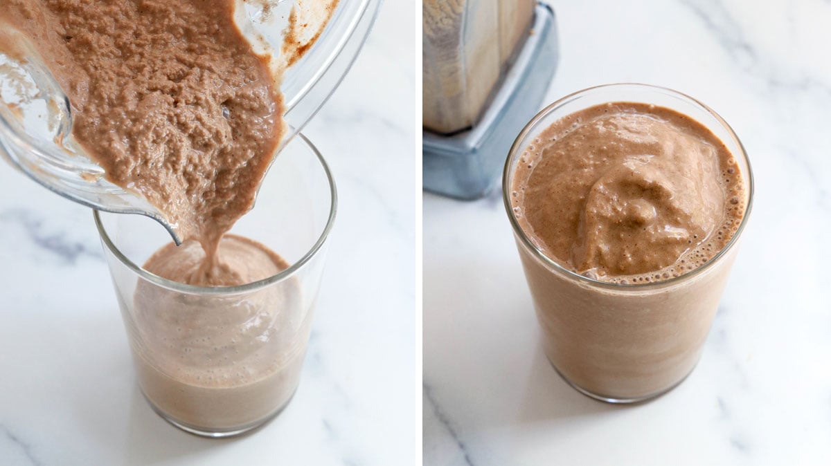 hazelnut smoothie poured into glass