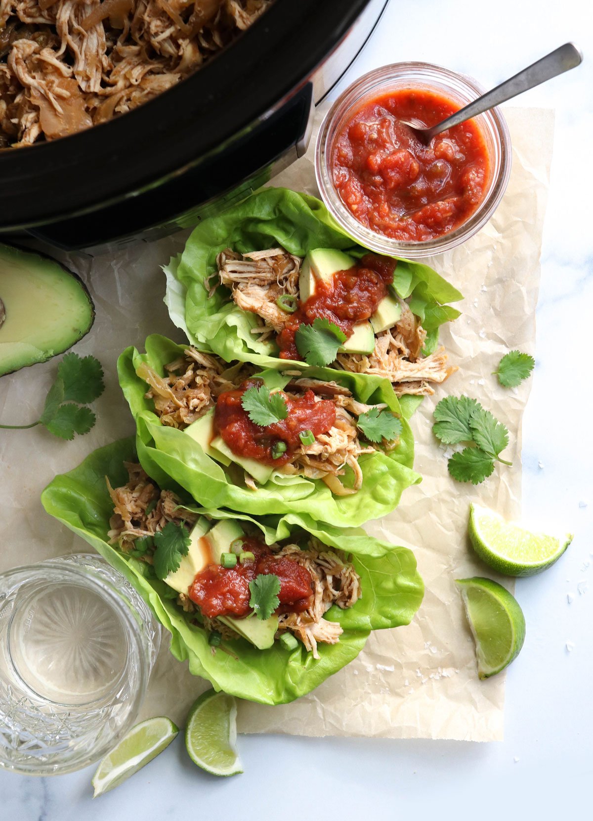 slow cooker chicken taco lettuce wraps