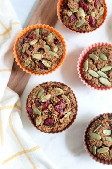 overhead healthy pumpkin oatmeal muffins