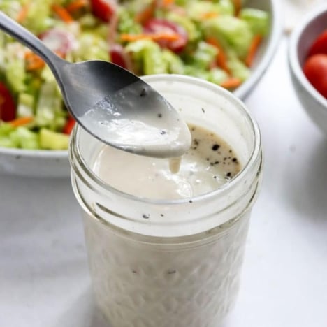 lemon tahini dressing in a jar