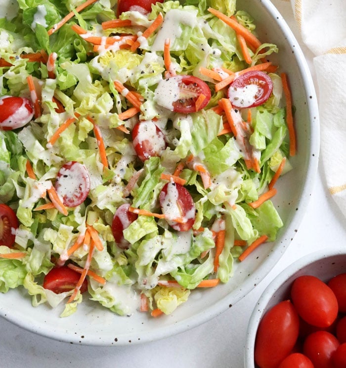 lemon tahini dressing over salad