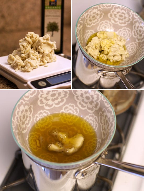 melting shea butter on the stove