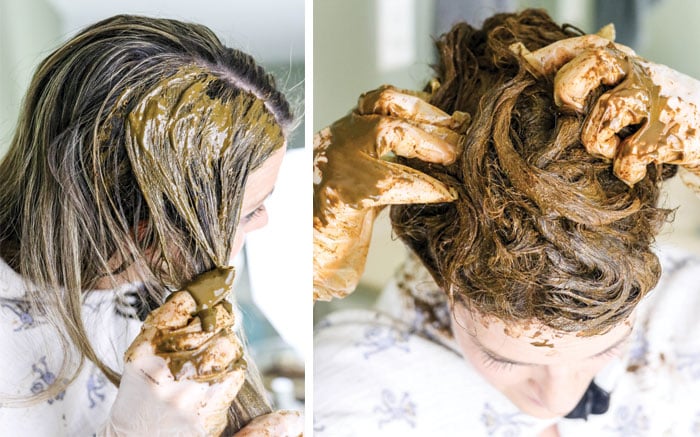 henna hair dye mud in hair