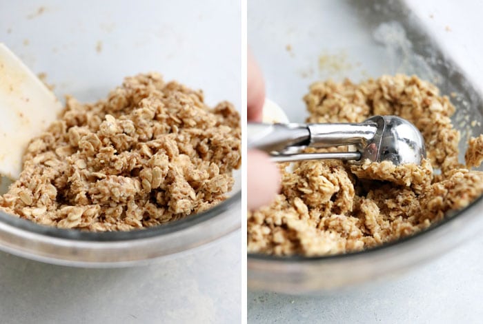 protein balls being mixed in bowl