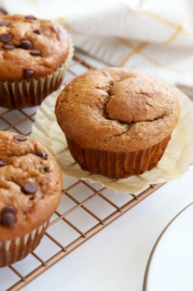 peanut butter muffin with muffin liner peeled off