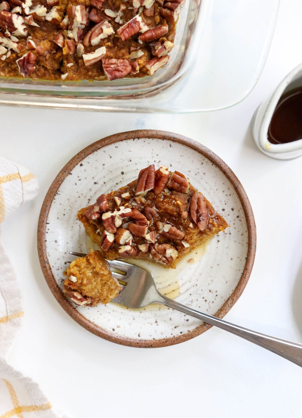 pumpkin baked oatmeal overhead on plate