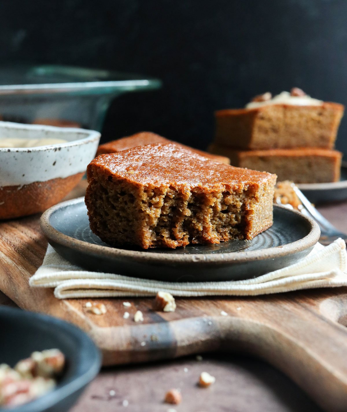 plain pumpkin bar eaten on black plate