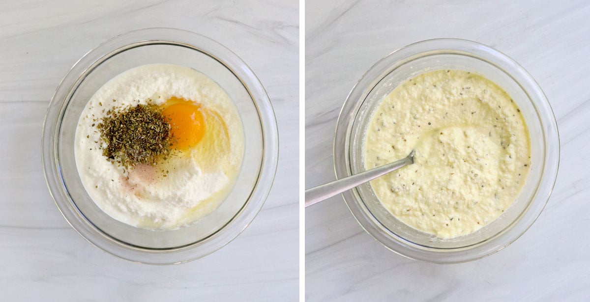 ricotta mixture in glass bowl.