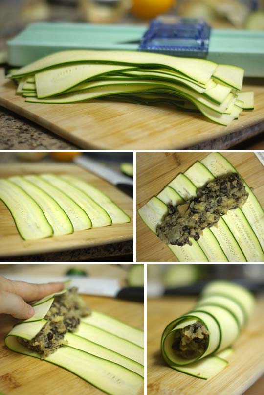 assembling black bean and sweet potato enchiladas