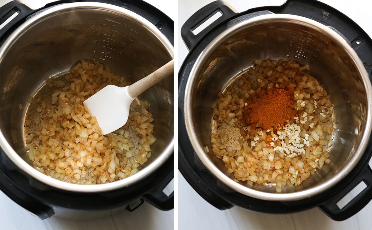 sauteed onion and spices in pressure cooker.