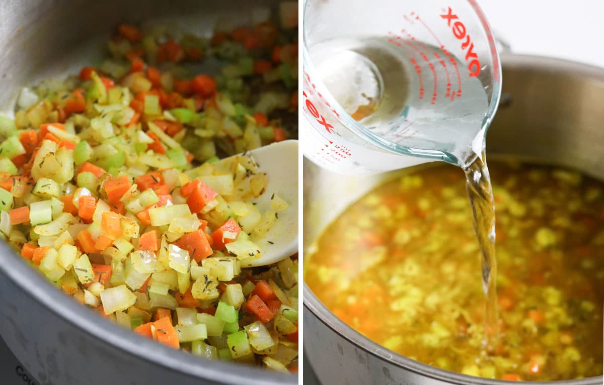 vegetables and water in a soup pot