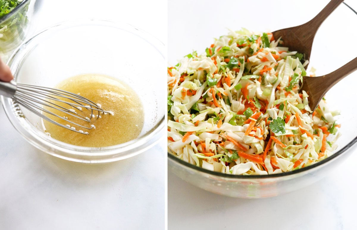 cabbage salad dresing mixed in bowl