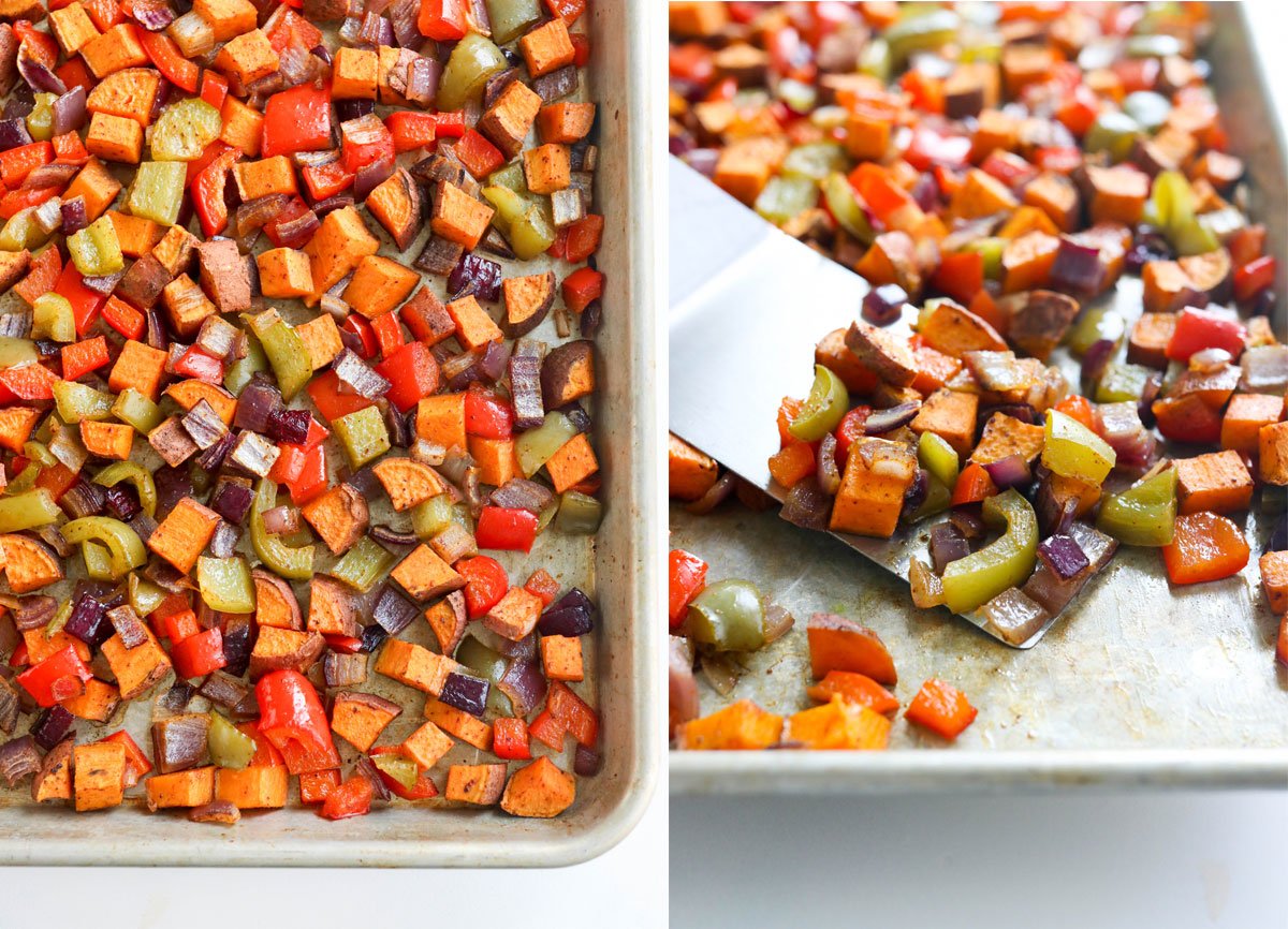 finished sweet potato hash on pan