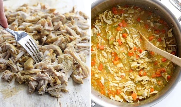 shredded chicken in soup