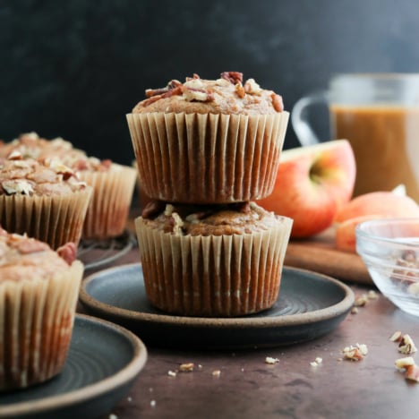 paleo muffins stacked on black plate