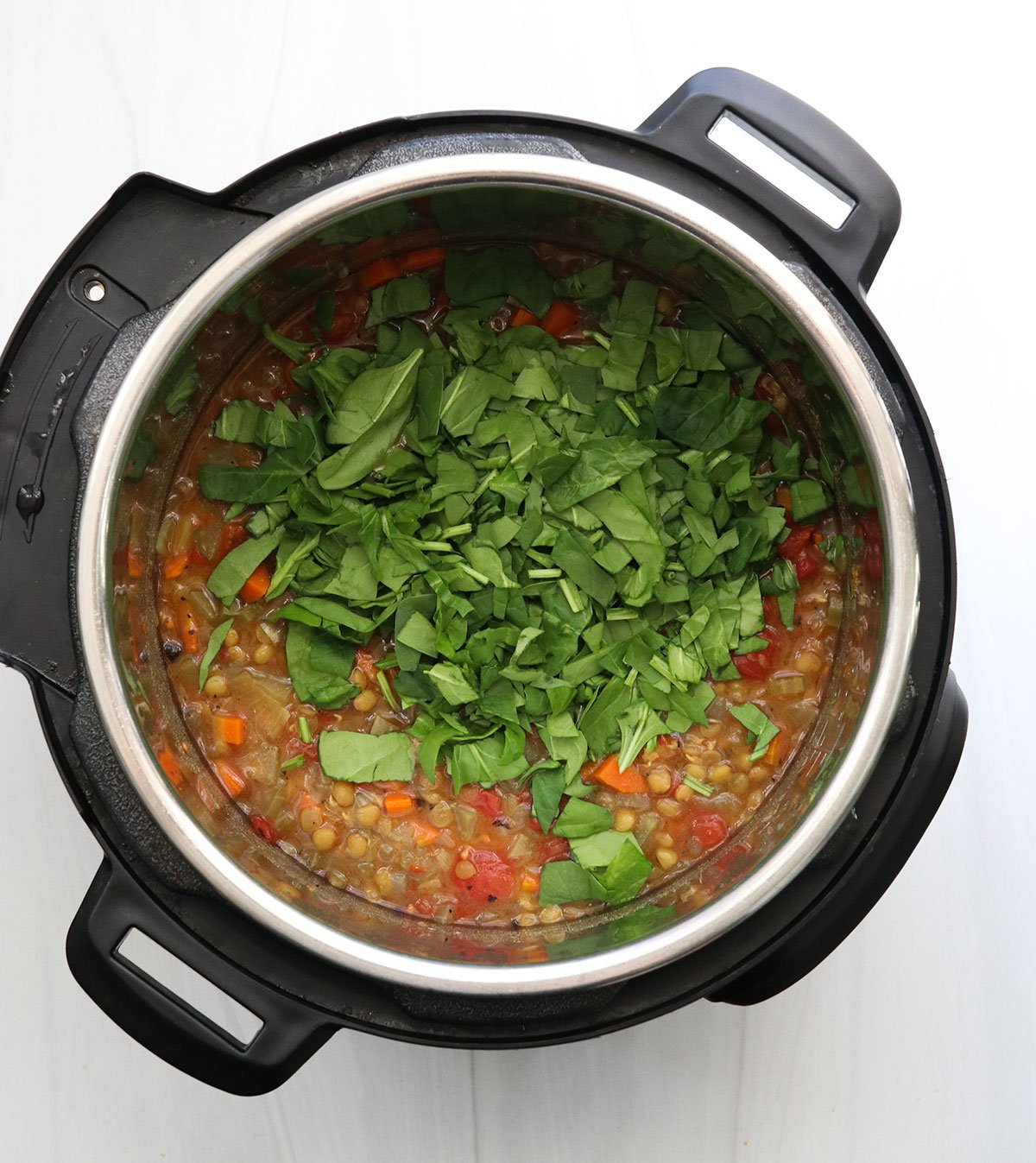 spinach added to the Instant Pot soup.