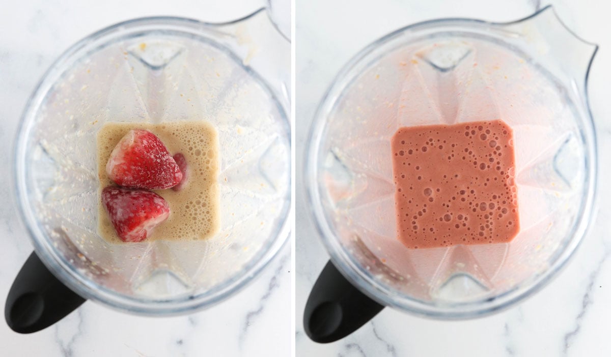 frozen strawberries added to blender