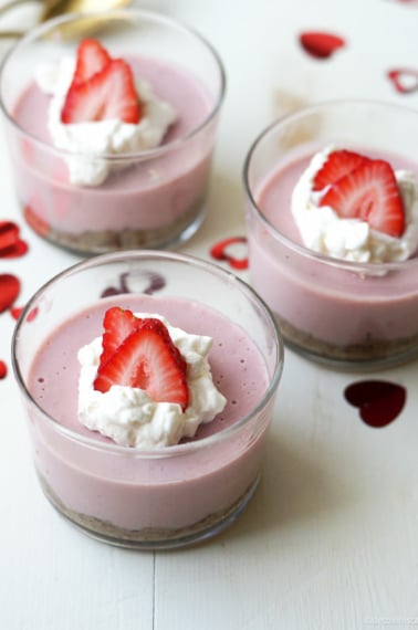 Vegan & Paleo Strawberry Cream Pie in glass cups