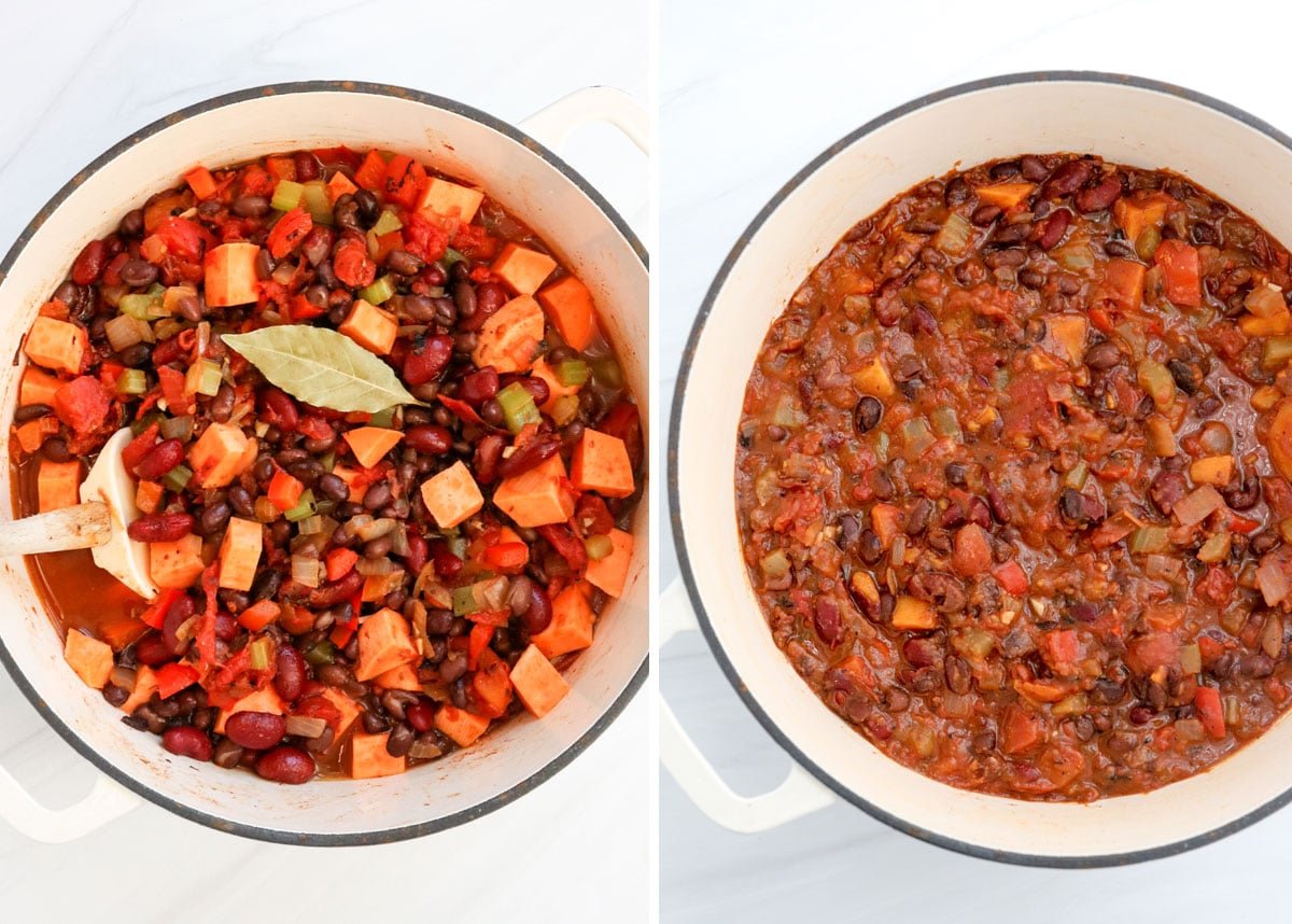 finished chili in pot after cooking