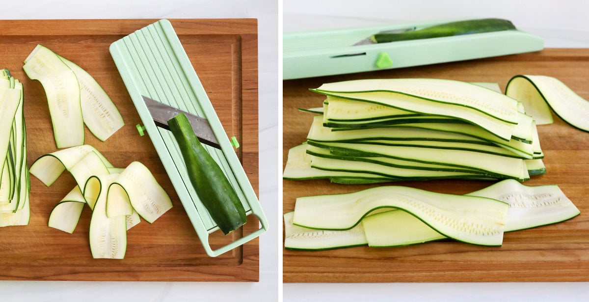 zucchini cut into very thin slices on mandolin slicer.