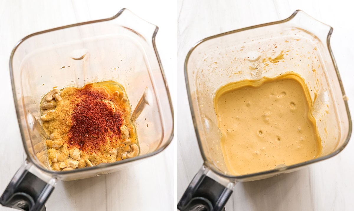 vegan cheese sauce mixed in blender.