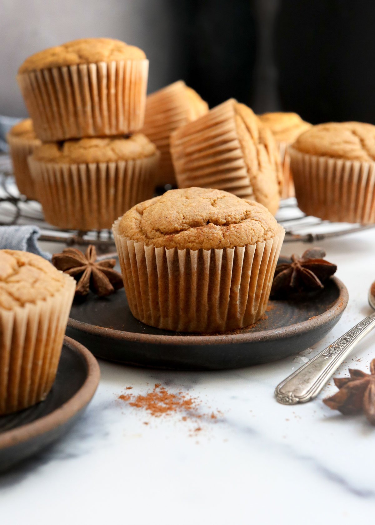 vegan pumpkin muffin on black plate