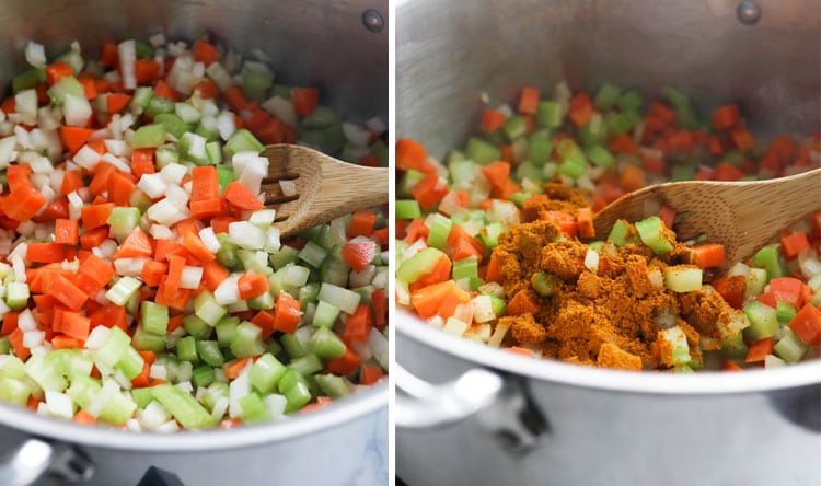 vegetables with curry powder in skillet